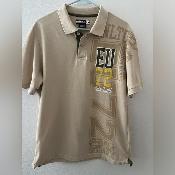 Ecko Unltd 100% Cotton Tan Embroidered Polo Men’s Medium - Picture 1 of 4